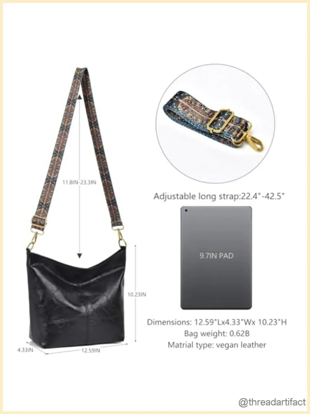 Vegan Leather Hobo Bag Crossbody with Guitar Strap Shoulder Purse